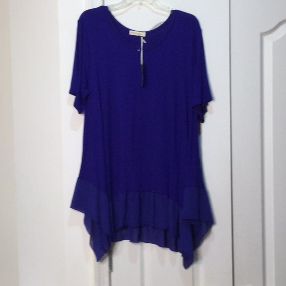 Pebble and Stone 2x royal blue ruffle top NWT